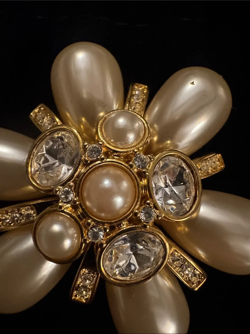 Joan Rivers Gold Pearl and Crystal Floral Brooch